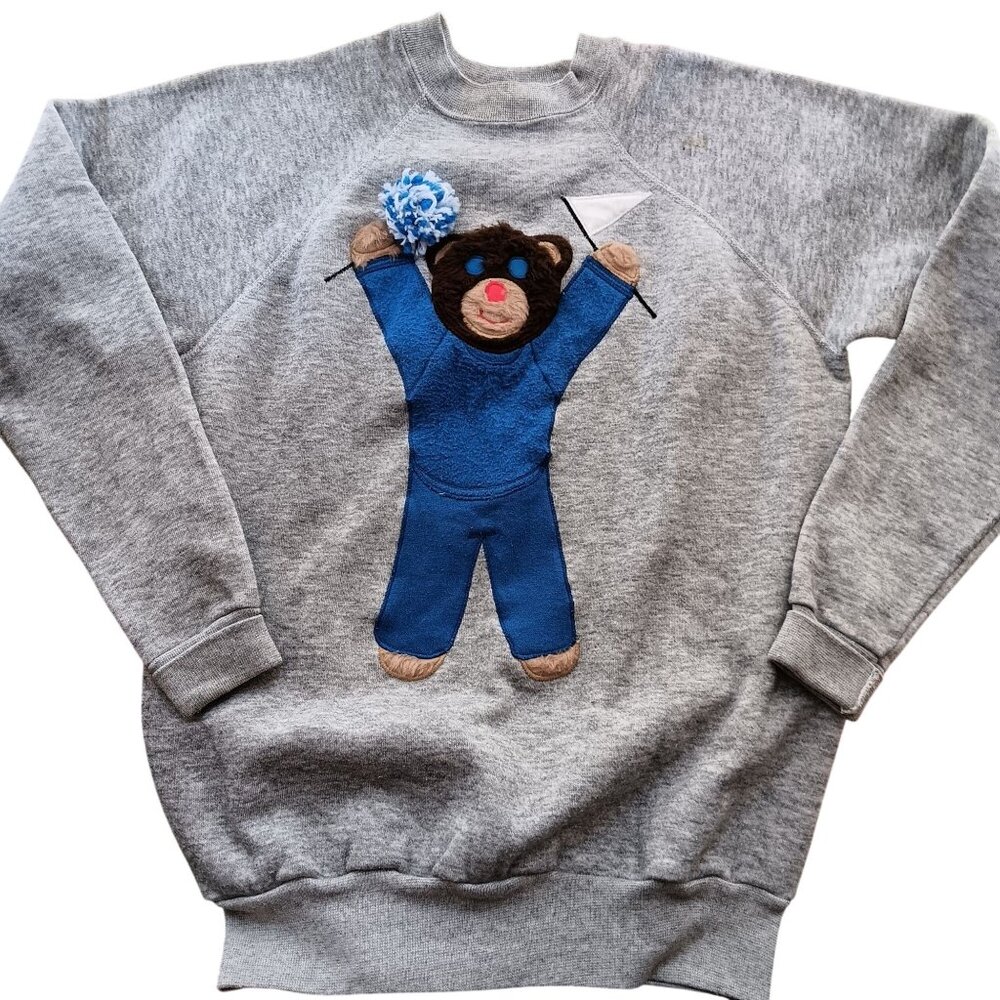 Large Vintage Sweatshirt Womens 1980's Bear Cheerleader Applique